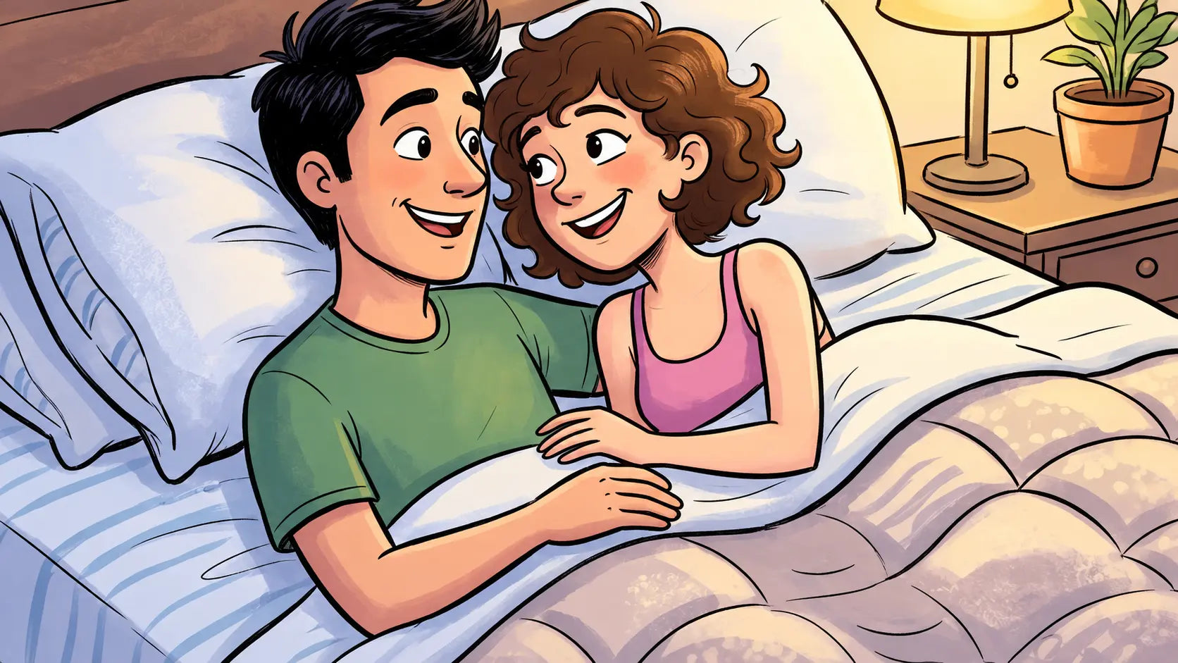 Pareja feliz y cercana al comenzar el día